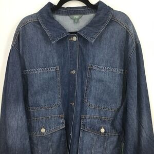 Light Weight Blue Utility Denim Jacket Shacket Lagenlook Button Front Pockets 4X
